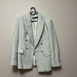 Zara Mint Tweed Blazer